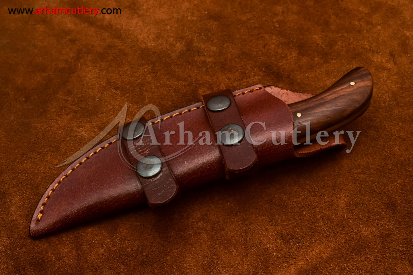 Custom Handmade Damascus Steel Fixed Blade Hunting Skinning Knife With Leather Sheath by Arham Cutlery | A-83 - Arham Cutlery