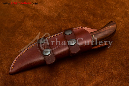Custom Handmade Damascus Steel Fixed Blade Hunting Skinning Knife With Leather Sheath by Arham Cutlery | A-83 - Arham Cutlery