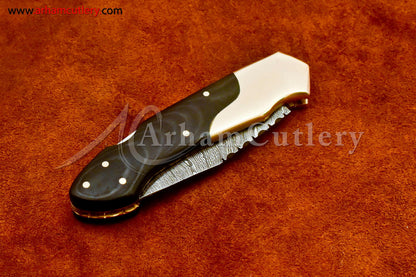 Custom Handmade Damascus Steel Blade, Back Lock, Folding Knife by Arham Cutlery | A-17 - Arham Cutlery