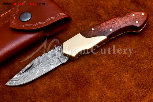 Custom Handmade Damascus Steel Blade, Back Lock, Folding Knife by Arham Cutlery | A-27 - Arham Cutlery