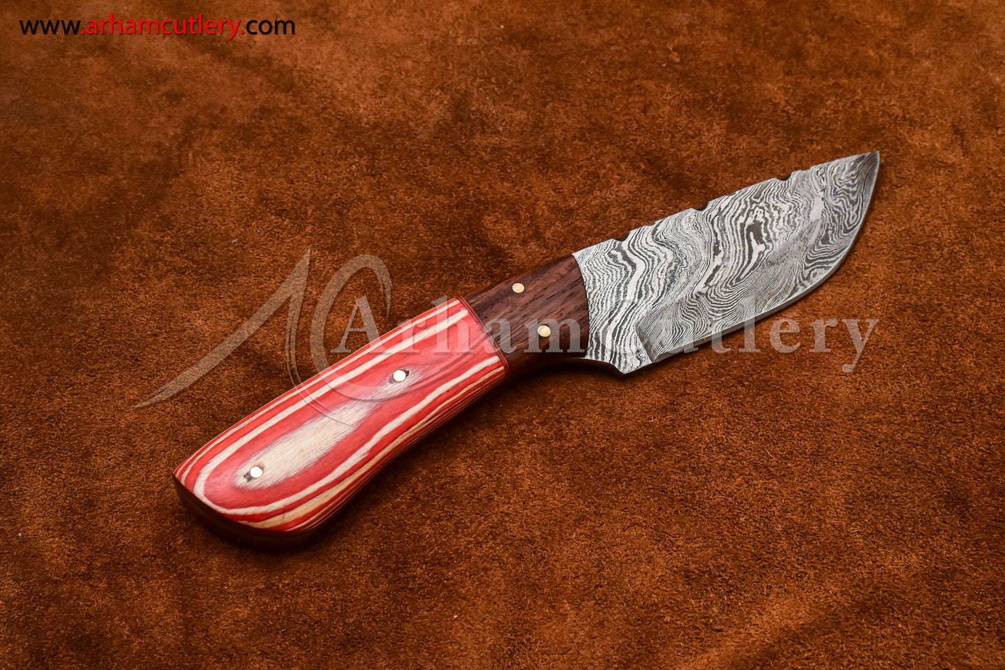 Custom Handmade Damascus Steel Fixed Blade Hunting Skinning Knife With Leather Sheath by Arham Cutlery | A-82 - Arham Cutlery