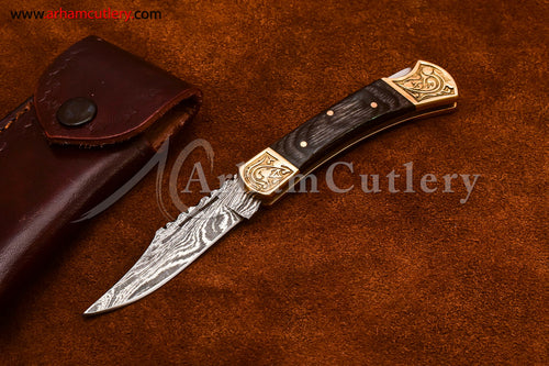 Custom Handmade Damascus Steel Blade, Back Lock, Folding Knife by Arham Cutlery | A-61 - Arham Cutlery