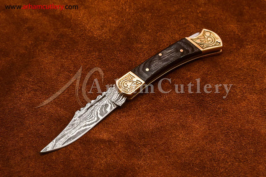 Custom Handmade Damascus Steel Blade, Back Lock, Folding Knife by Arham Cutlery | A-61 - Arham Cutlery