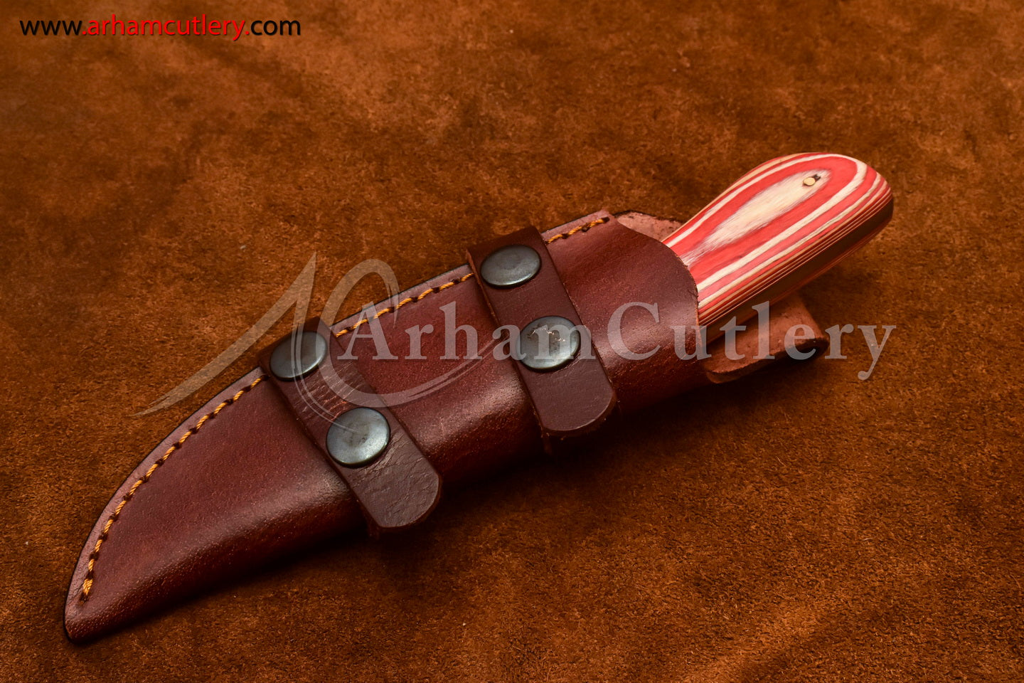 Custom Handmade Damascus Steel Fixed Blade Hunting Skinning Knife With Leather Sheath by Arham Cutlery | A-82 - Arham Cutlery