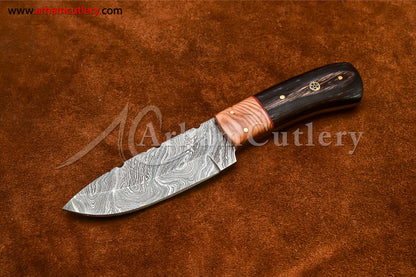 Custom Handmade Damascus Steel Fixed Blade Hunting Skinning Knife With Leather Sheath by Arham Cutlery | A-78 - Arham Cutlery