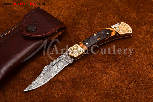 Custom Handmade Damascus Steel Blade, Back Lock, Folding Knife by Arham Cutlery | A-63 - Arham Cutlery