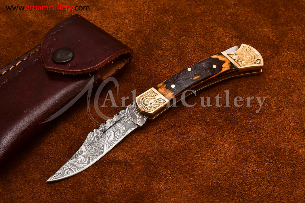 Custom Handmade Damascus Steel Blade, Back Lock, Folding Knife by Arham Cutlery | A-63 - Arham Cutlery