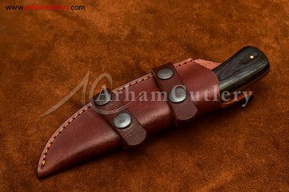 Custom Handmade Damascus Steel Fixed Blade Hunting Skinning Knife With Leather Sheath by Arham Cutlery | A-78 - Arham Cutlery
