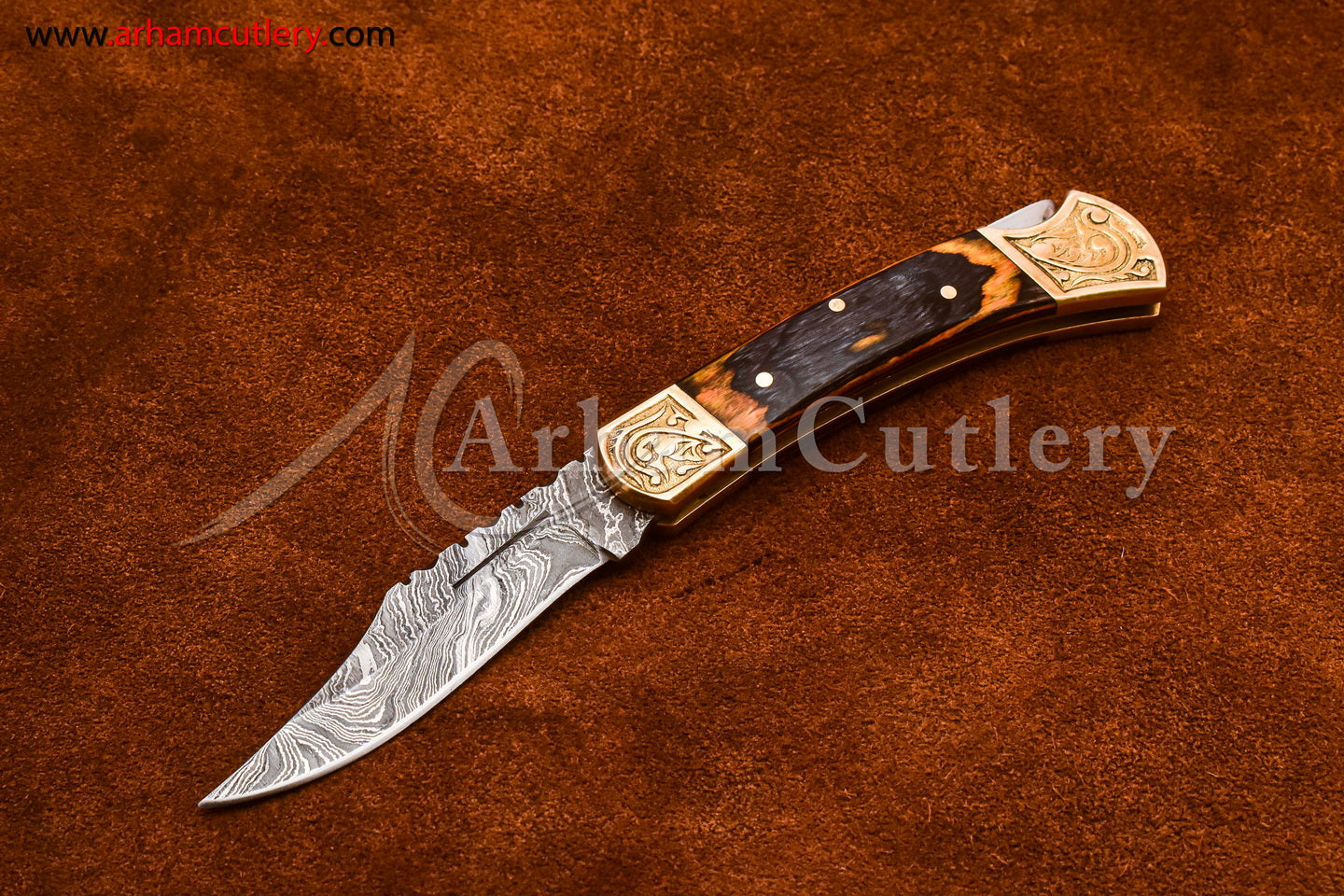 Custom Handmade Damascus Steel Blade, Back Lock, Folding Knife by Arham Cutlery | A-63 - Arham Cutlery