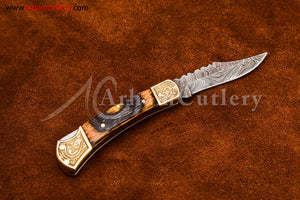 Custom Handmade Damascus Steel Blade, Back Lock, Folding Knife by Arham Cutlery | A-63 - Arham Cutlery