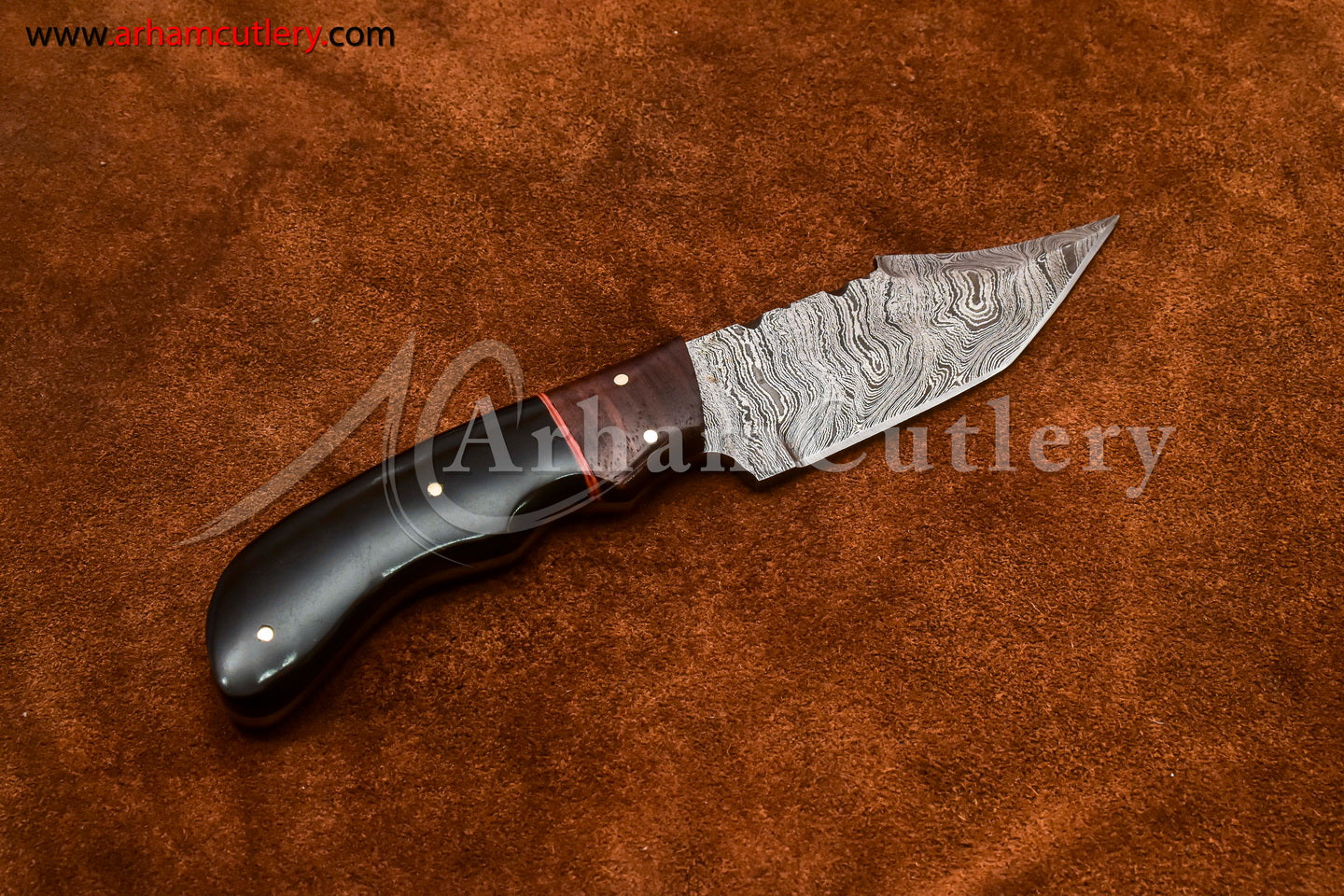 Custom Handmade Damascus Steel Fixed Blade Hunting Skinning Knife With Leather Sheath by Arham Cutlery | A-76 - Arham Cutlery