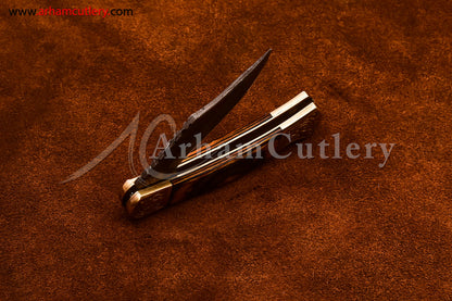 Custom Handmade Damascus Steel Blade, Back Lock, Folding Knife by Arham Cutlery | A-63 - Arham Cutlery