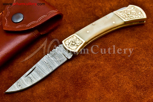 Custom Handmade Damascus Steel Blade, Back Lock, Folding Knife by Arham Cutlery | A-31 - Arham Cutlery