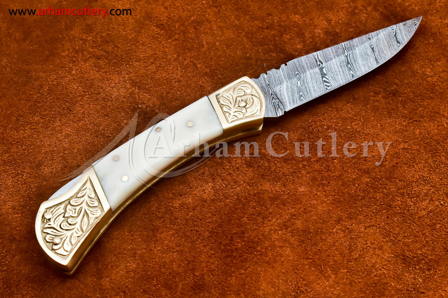 Custom Handmade Damascus Steel Blade, Back Lock, Folding Knife by Arham Cutlery | A-31 - Arham Cutlery