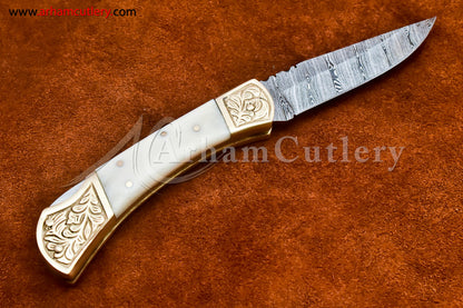 Custom Handmade Damascus Steel Blade, Back Lock, Folding Knife by Arham Cutlery | A-31 - Arham Cutlery