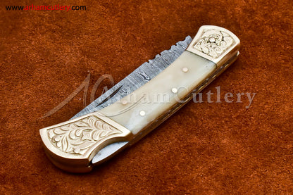 Custom Handmade Damascus Steel Blade, Back Lock, Folding Knife by Arham Cutlery | A-31 - Arham Cutlery