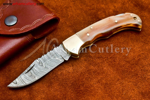 Custom Handmade Damascus Steel Blade, Back Lock, Folding Knife by Arham Cutlery | A-01 - Arham Cutlery