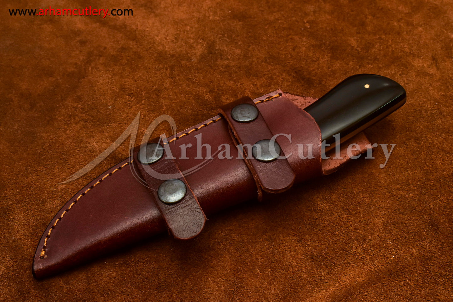 Custom Handmade Damascus Steel Fixed Blade Hunting Skinning Knife With Leather Sheath by Arham Cutlery | A-72 - Arham Cutlery