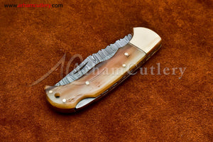 Custom Handmade Damascus Steel Blade, Back Lock, Folding Knife by Arham Cutlery | A-01 - Arham Cutlery