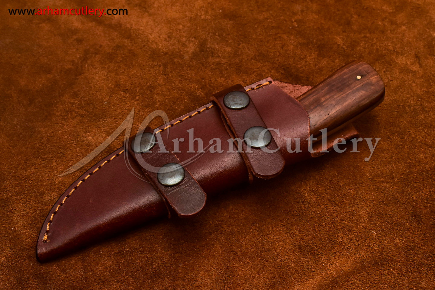 Custom Handmade Damascus Steel Fixed Blade Hunting Skinning Knife With Leather Sheath by Arham Cutlery | A-71 - Arham Cutlery
