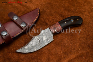 Custom Handmade Damascus Steel Fixed Blade Hunting Skinning Knife With Leather Sheath by Arham Cutlery | A-70 - Arham Cutlery