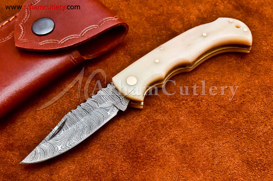 Custom Handmade Damascus Steel Blade, Back Lock, Folding Knife by Arham Cutlery | A-41 - Arham Cutlery