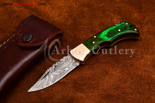 Custom Handmade Damascus Steel Blade, Back Lock, Folding Knife by Arham Cutlery | A-62 - Arham Cutlery