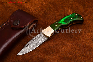 Custom Handmade Damascus Steel Blade, Back Lock, Folding Knife by Arham Cutlery | A-62 - Arham Cutlery