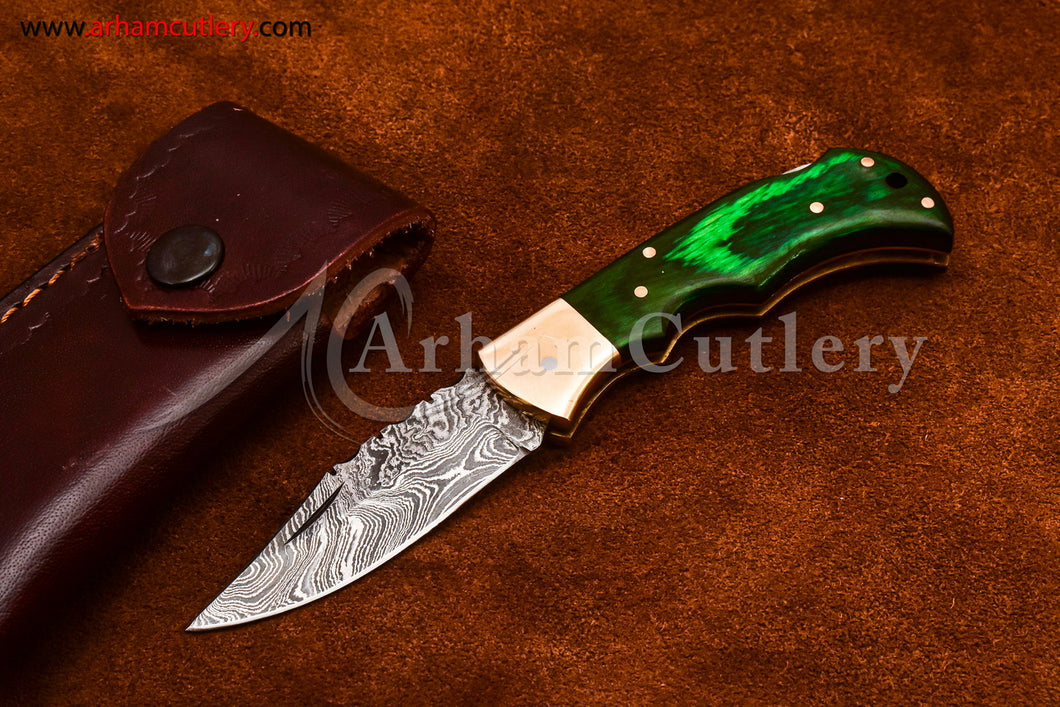 Custom Handmade Damascus Steel Blade, Back Lock, Folding Knife by Arham Cutlery | A-62 - Arham Cutlery