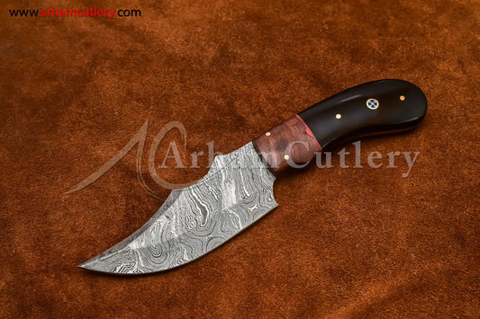 Custom Handmade Damascus Steel Fixed Blade Hunting Skinning Knife With Leather Sheath by Arham Cutlery | A-70 - Arham Cutlery