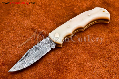 Custom Handmade Damascus Steel Blade, Back Lock, Folding Knife by Arham Cutlery | A-41 - Arham Cutlery