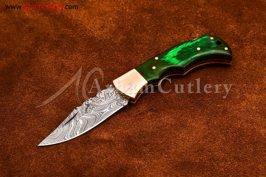 Custom Handmade Damascus Steel Blade, Back Lock, Folding Knife by Arham Cutlery | A-62 - Arham Cutlery