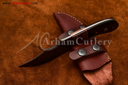 Custom Handmade Damascus Steel Fixed Blade Hunting Skinning Knife With Leather Sheath by Arham Cutlery | A-70 - Arham Cutlery