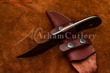 Load image into Gallery viewer, Custom Handmade Damascus Steel Fixed Blade Hunting Skinning Knife With Leather Sheath by Arham Cutlery | A-70 - Arham Cutlery
