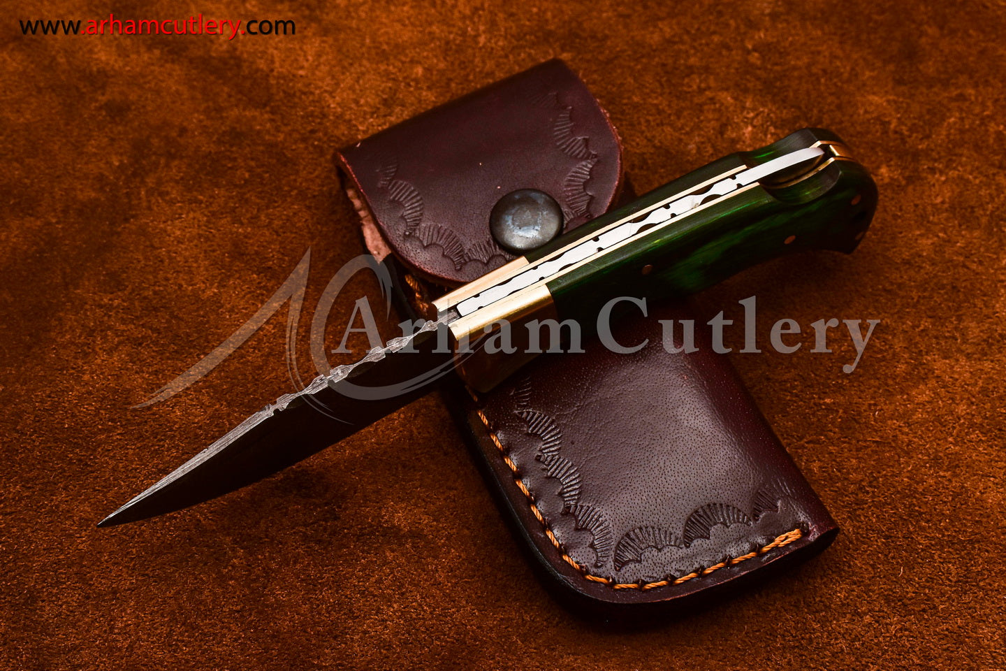 Custom Handmade Damascus Steel Blade, Back Lock, Folding Knife by Arham Cutlery | A-62 - Arham Cutlery