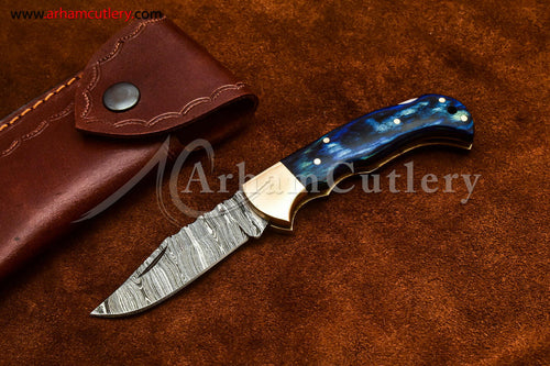 Custom Handmade Damascus Steel Blade, Back Lock, Folding Knife by Arham Cutlery | A-02 - Arham Cutlery