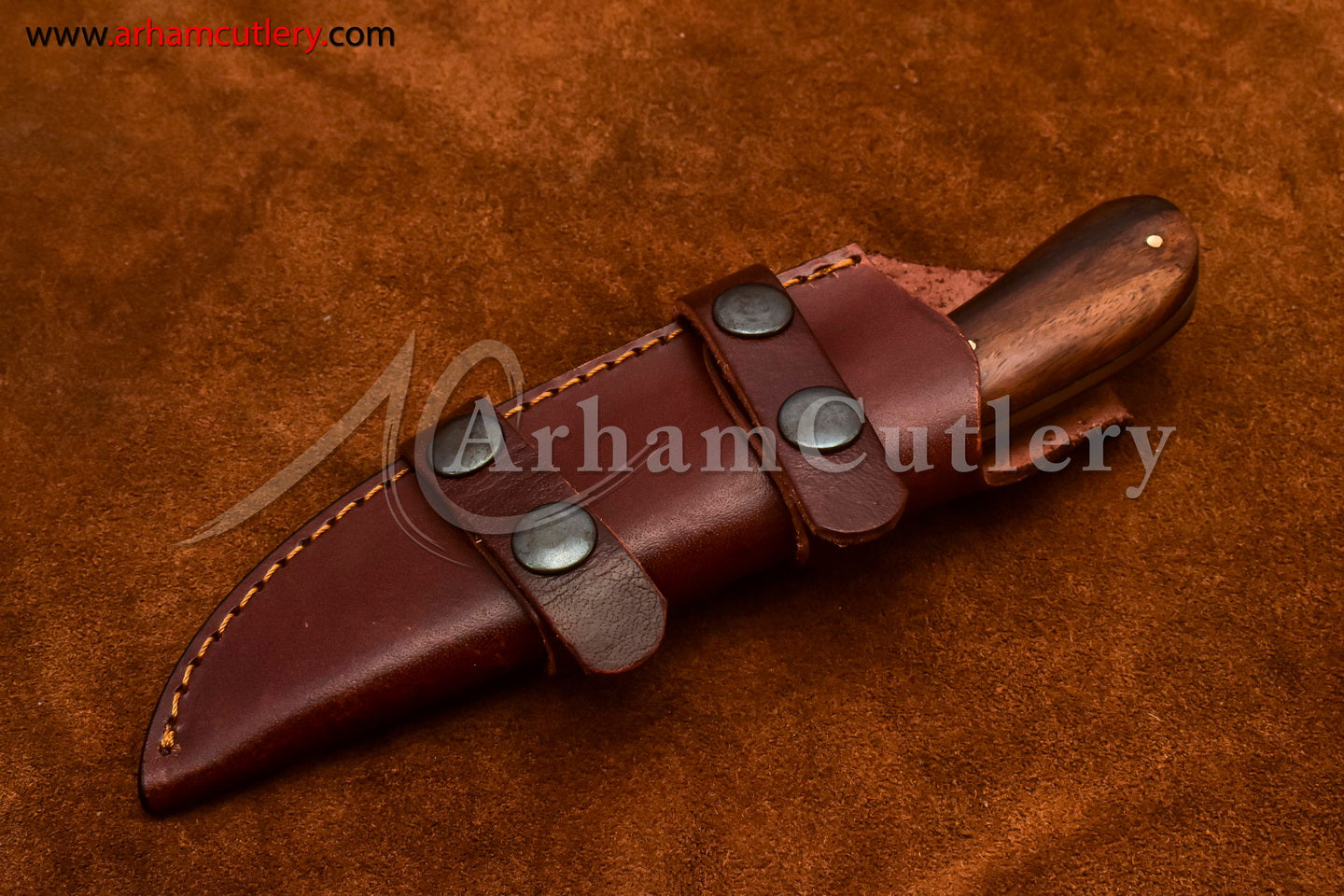 Custom Handmade Damascus Steel Fixed Blade Hunting Skinning Knife With Leather Sheath by Arham Cutlery | A-73 - Arham Cutlery