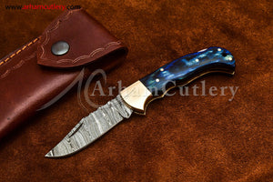Custom Handmade Damascus Steel Blade, Back Lock, Folding Knife by Arham Cutlery | A-02 - Arham Cutlery