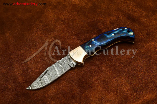 Custom Handmade Damascus Steel Blade, Back Lock, Folding Knife by Arham Cutlery | A-02 - Arham Cutlery