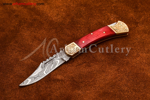 Custom Handmade Damascus Steel Blade, Back Lock, Folding Knife by Arham Cutlery | A-64 - Arham Cutlery