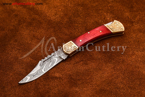 Custom Handmade Damascus Steel Blade, Back Lock, Folding Knife by Arham Cutlery | A-64 - Arham Cutlery