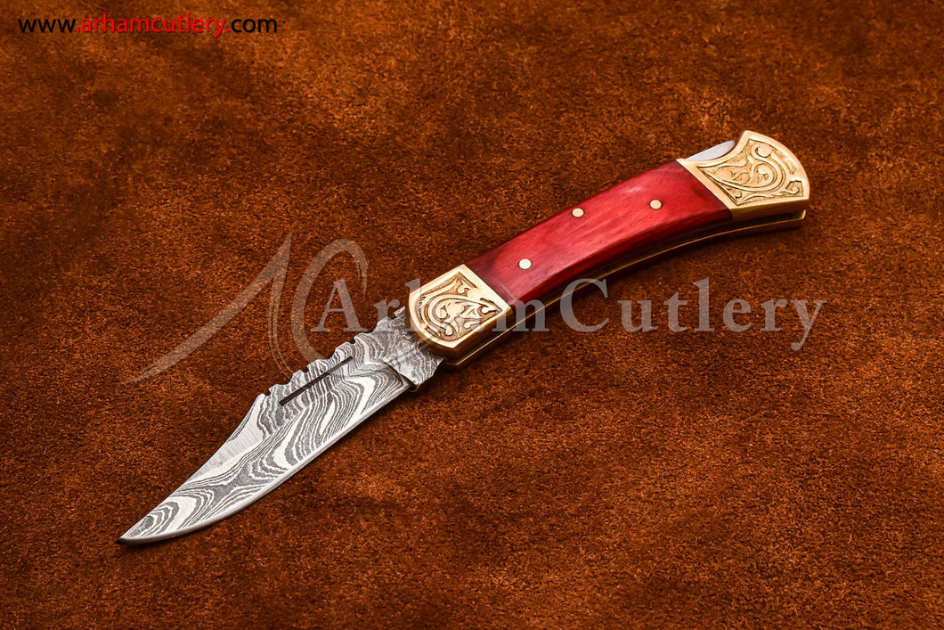 Custom Handmade Damascus Steel Blade, Back Lock, Folding Knife by Arham Cutlery | A-64 - Arham Cutlery