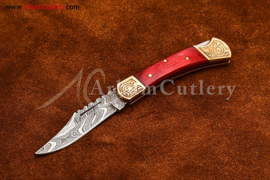 Custom Handmade Damascus Steel Blade, Back Lock, Folding Knife by Arham Cutlery | A-64 - Arham Cutlery