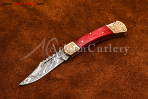 Custom Handmade Damascus Steel Blade, Back Lock, Folding Knife by Arham Cutlery | A-64 - Arham Cutlery