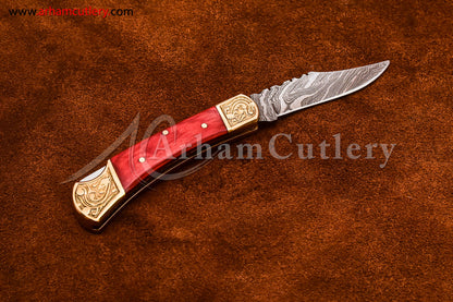 Custom Handmade Damascus Steel Blade, Back Lock, Folding Knife by Arham Cutlery | A-64 - Arham Cutlery