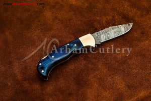 Custom Handmade Damascus Steel Blade, Back Lock, Folding Knife by Arham Cutlery | A-02 - Arham Cutlery