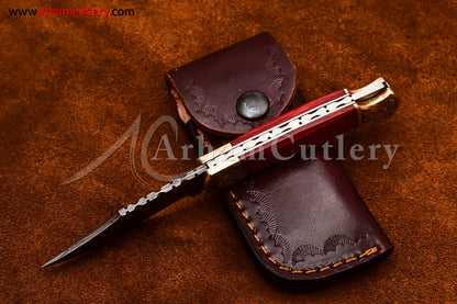 Custom Handmade Damascus Steel Blade, Back Lock, Folding Knife by Arham Cutlery | A-64 - Arham Cutlery