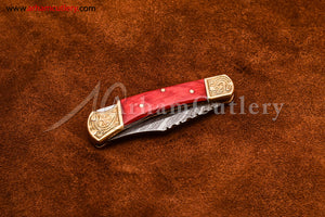 Custom Handmade Damascus Steel Blade, Back Lock, Folding Knife by Arham Cutlery | A-64 - Arham Cutlery