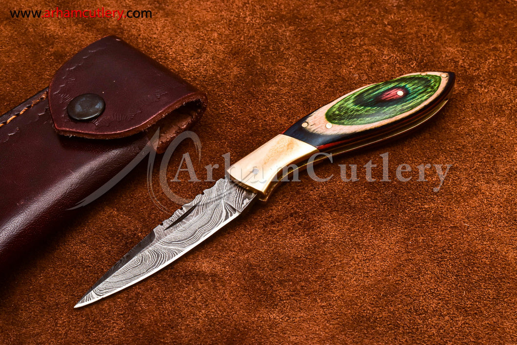 Custom Handmade Damascus Steel Blade, Back Lock, Folding Knife by Arham Cutlery | A-60 - Arham Cutlery