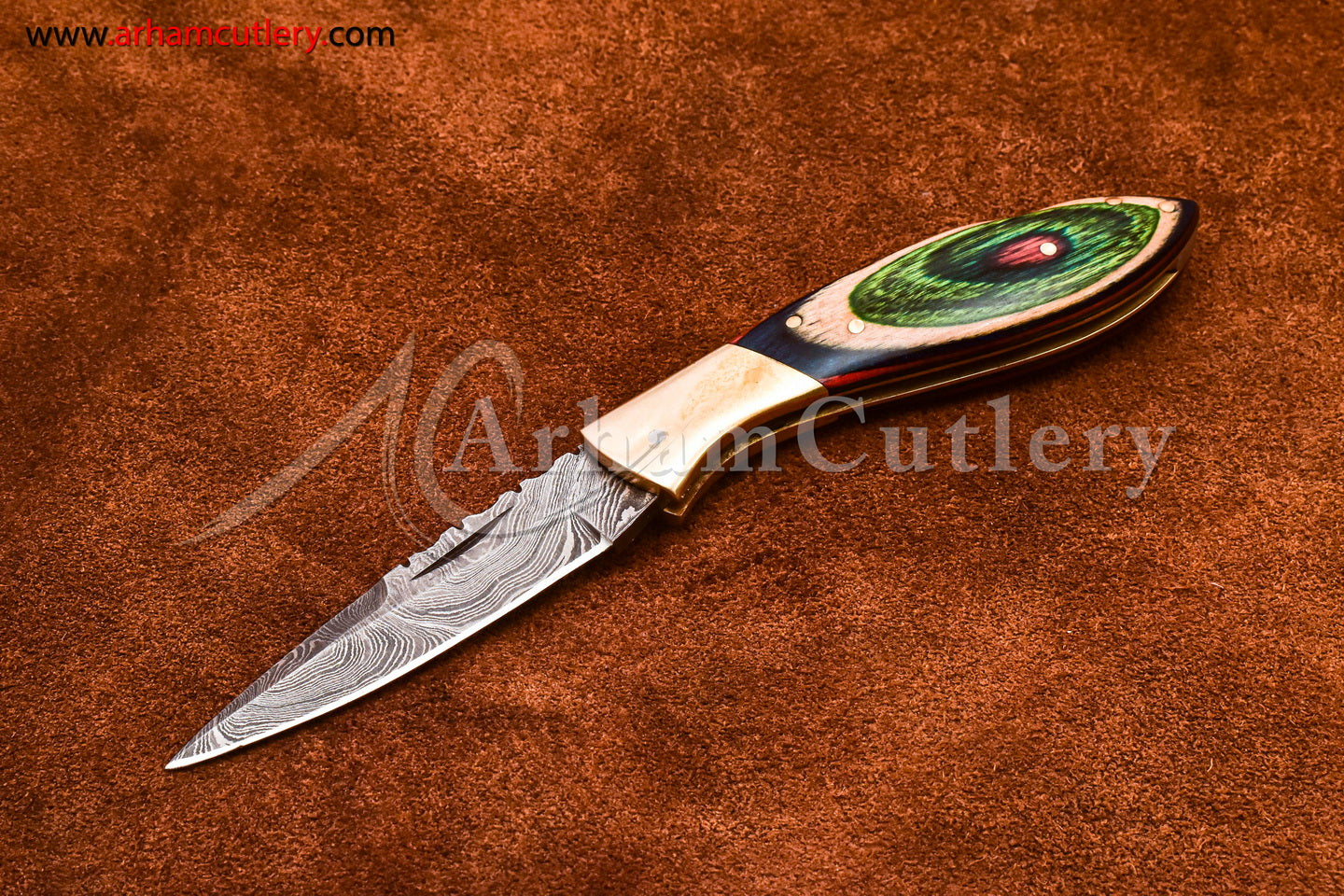 Custom Handmade Damascus Steel Blade, Back Lock, Folding Knife by Arham Cutlery | A-60 - Arham Cutlery